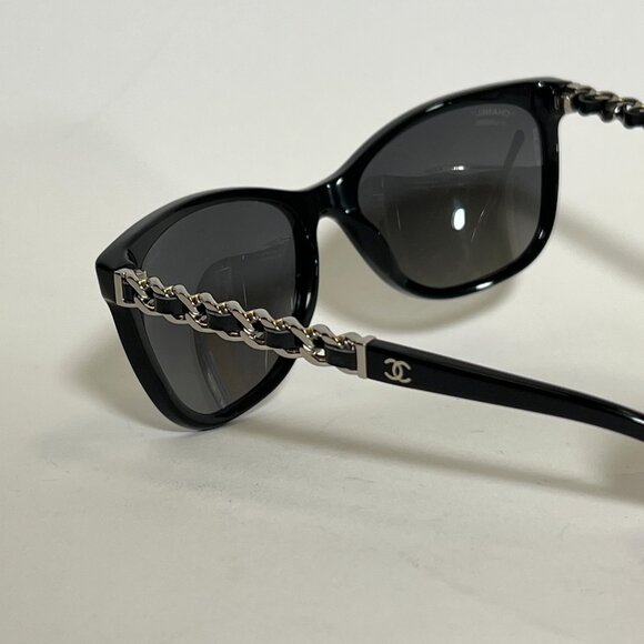 Chanel Black Polarized Sunglasses with Silver Chain Link Detailing - Picture 7 of 11